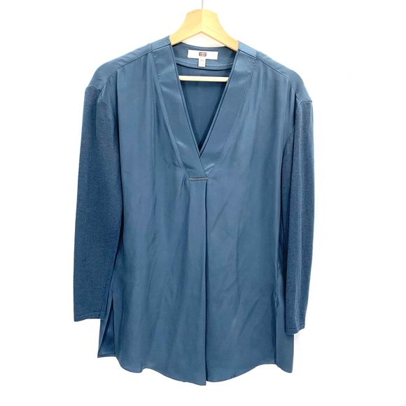 Etcetera Slate Blue Silk Cashmere Blend Long Sleeve Flowy Sweater Top Size 00 - Picture 2 of 14